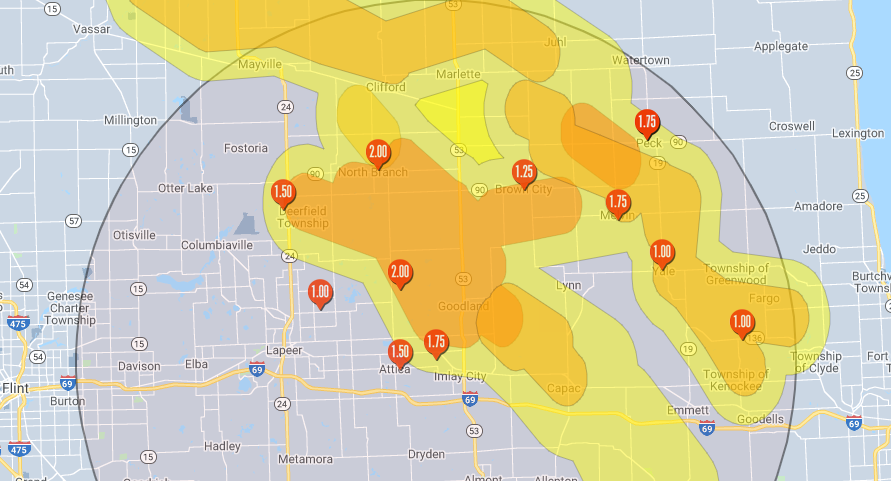 Imlay City Michigan Storm Wind Damage Map